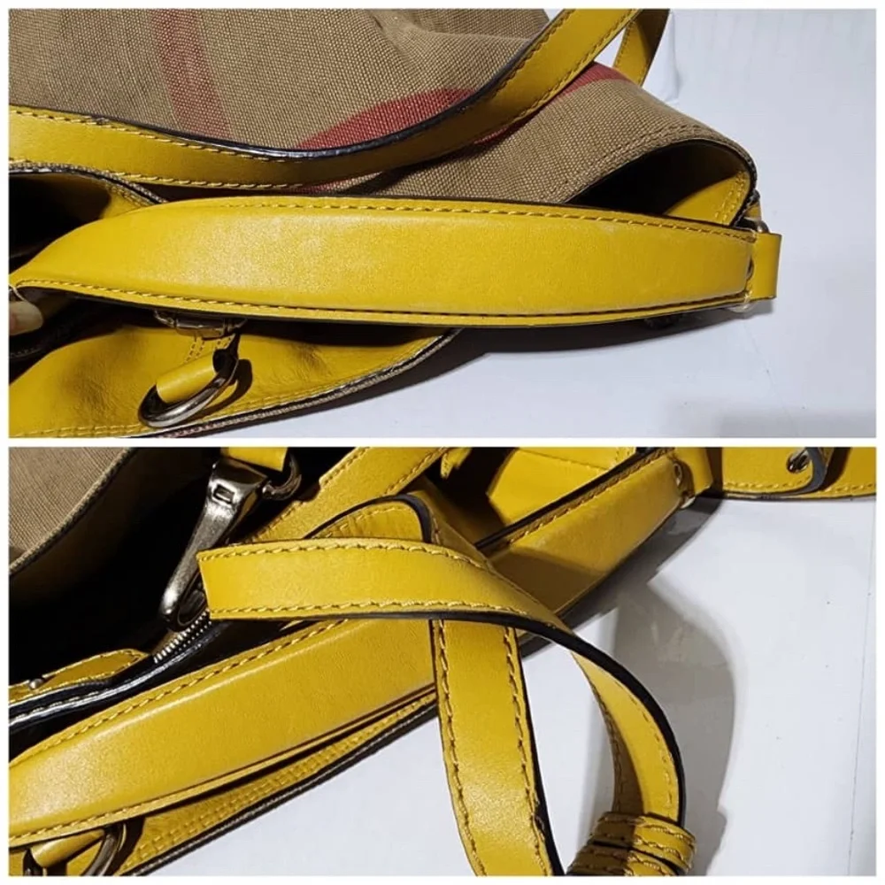 Authentic BURBERRY Canvas Mega Check Medium Ashby Hobo Saddle Bag Yellow/Beige